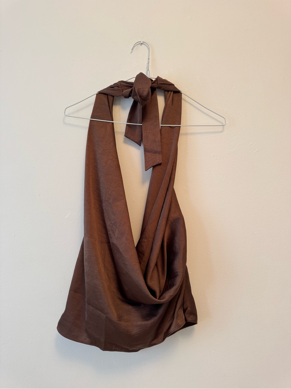 Aritzia Brown Satin Halter Scarf Top